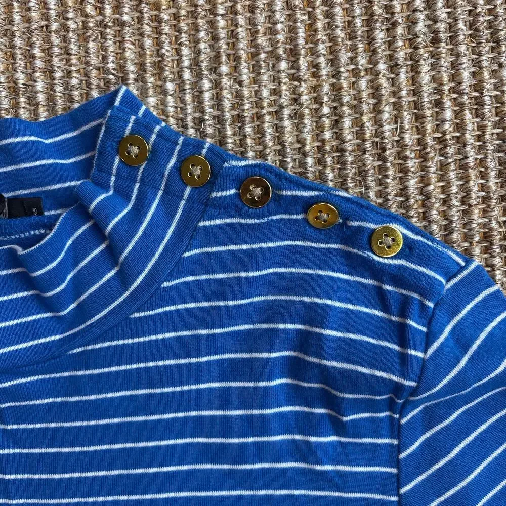 ⚓ J.Crew Mock Neck Stripe Top | Size S+ | Cobalt Blue